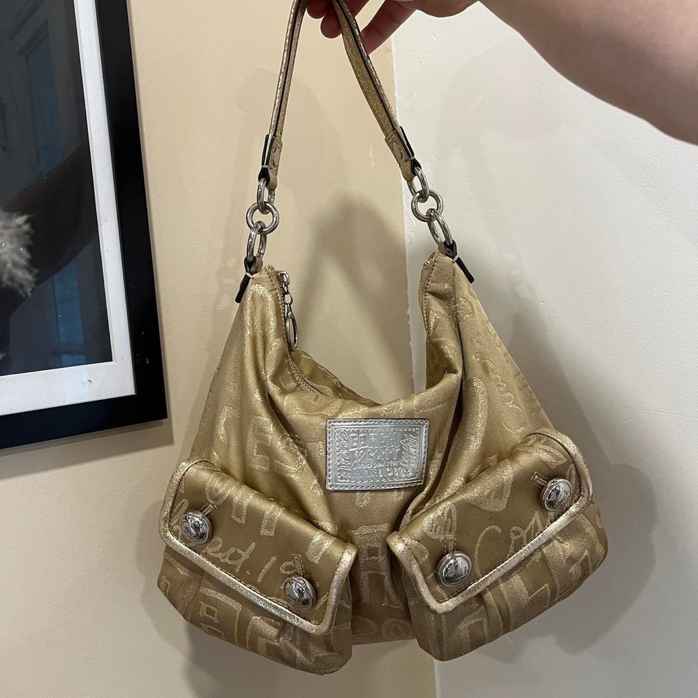 y2k 2000s Coach Signature C Monogram Poppy Gold Satchel Shoulder Bag / handbag